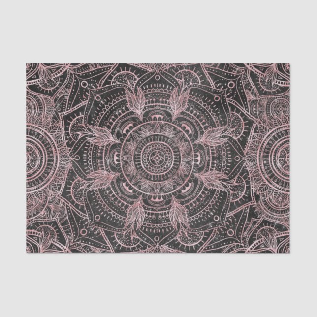 Papel De Seda Diseño elegante Boho Rosa Gold Grey Mandala (Anverso)