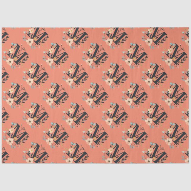 Papel De Seda Diseño elegante en monograma Letra M patrón 1 (Anverso)