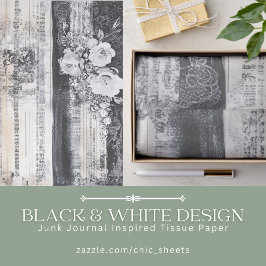 Papel De Seda Diseño en negro y blanco inspirado en Junk Journal
