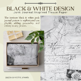 Papel De Seda Diseño en negro y blanco inspirado en Junk Journal