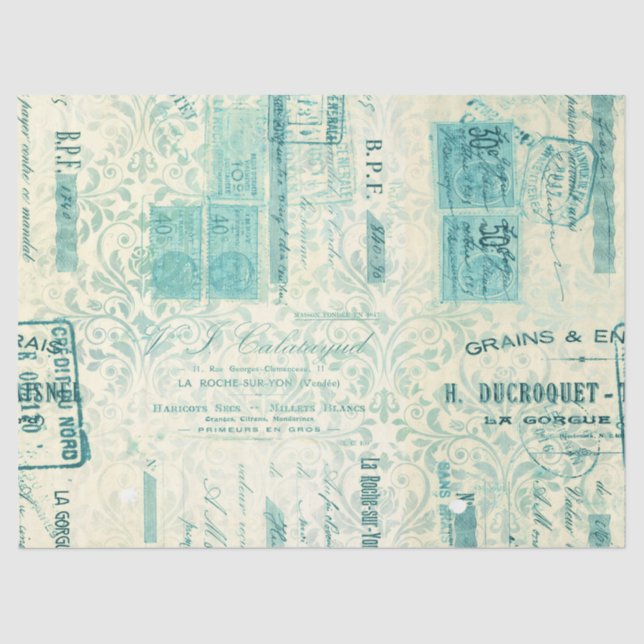 Papel De Seda Diseño Ephemera Turquoise Paper Series 8 (Anverso)
