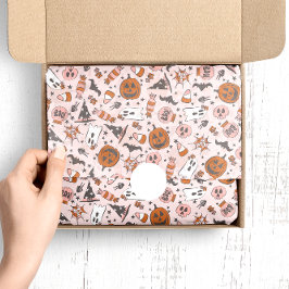 Papel De Seda Diseño fantasmal con calabazas, fantasmas y murcié