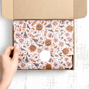 Papel De Seda Diseño fantasmal con calabazas, fantasmas y murcié