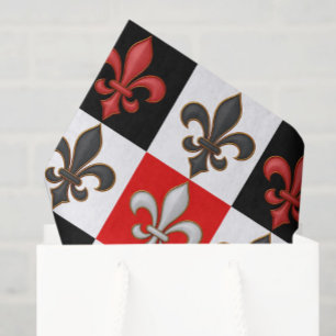 Papel De Seda Diseño Fleur-de-lis con cuadros blancos rojos