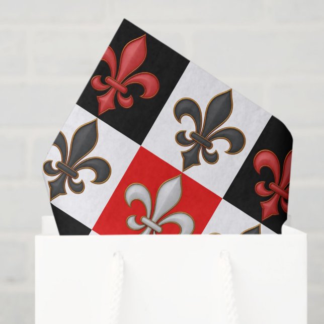 Papel De Seda Diseño Fleur-de-lis con cuadros blancos rojos (Subido por el creador)