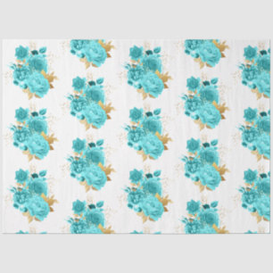Papel De Seda Diseño floral Aqua y Gold 19