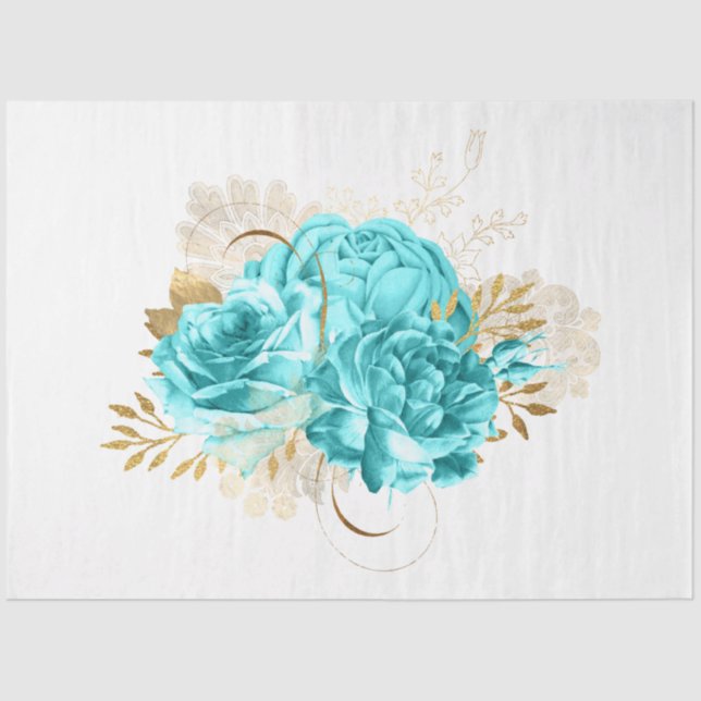 Papel De Seda Diseño floral Aqua y Gold 20 (Anverso)