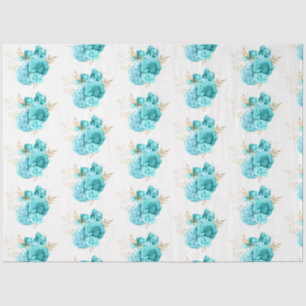 Papel De Seda Diseño floral Aqua y Gold 7