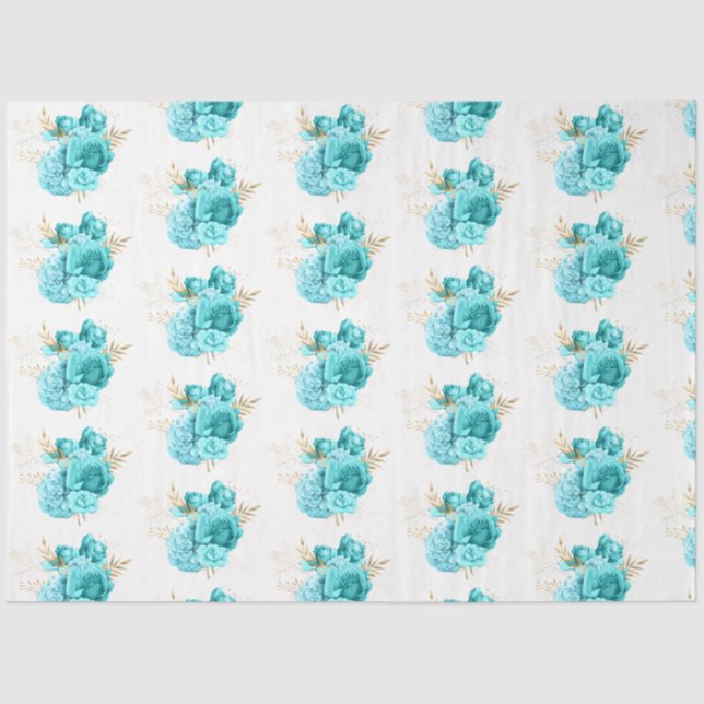 Papel De Seda Diseño floral Aqua y Gold 7 (Anverso)