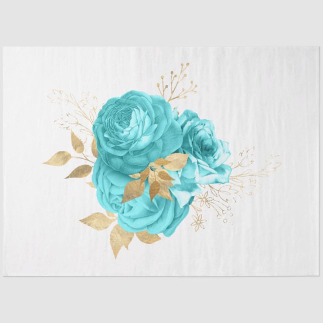 Papel De Seda Diseño floral Aqua y Gold 8 (Anverso)