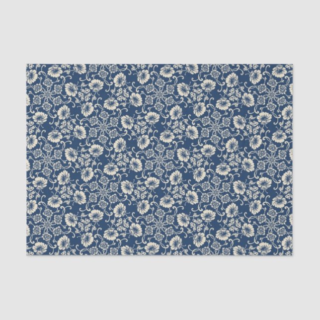 Papel De Seda Diseño floral azul medieval (Anverso)