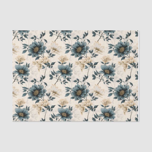 Papel De Seda Diseño floral azul oscuro (Anverso)