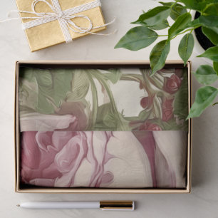 Papel De Seda Diseño Floral Botánico de Peonías Rosadas