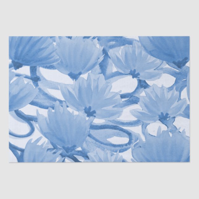 Papel De Seda Diseño floral de acuarela azul (Anverso)