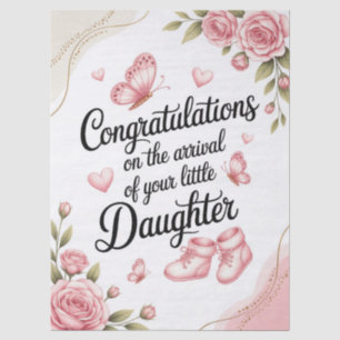 Papel De Seda Diseño Floral de Felicitación por Nueva Bebé Niña