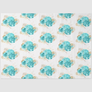 Papel De Seda Diseño floral de oro y agua 22