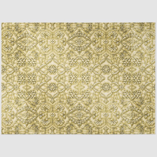 Papel De Seda Diseño floral de Relieve metalizado dorado metálic (Anverso)