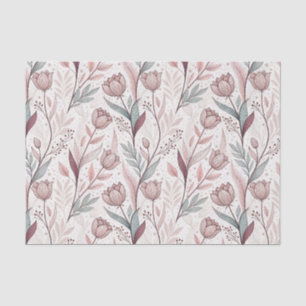 Papel De Seda Diseño floral de tulipán rosa elegante y dibujo li