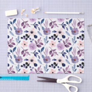 Papel De Seda Diseño floral delicado con hojas de lavanda navy