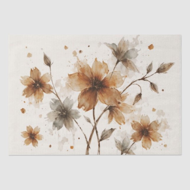 Papel De Seda Diseño Floral Marrón y Gris (Anverso)