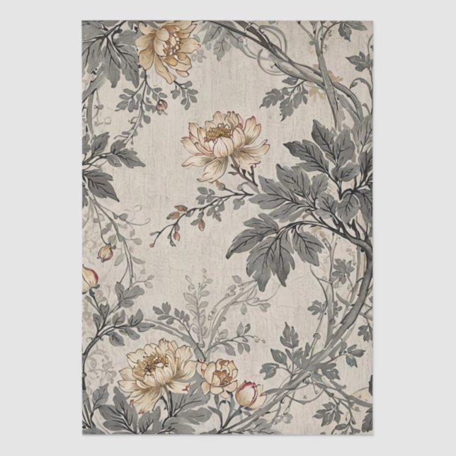 Papel De Seda Diseño Floral Marrón y Gris (Anverso)