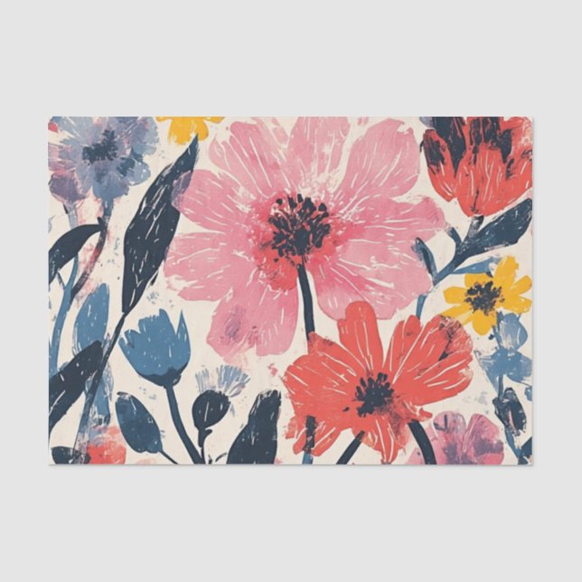 Papel De Seda Diseño floral moderno Retro Mid Century (Anverso)