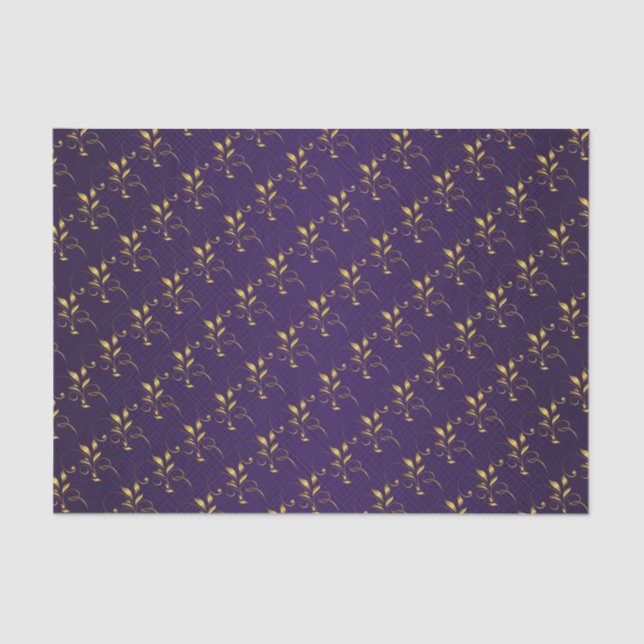Papel De Seda Diseño floral púrpura y de oro oscuro (Anverso)