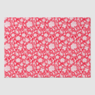Papel De Seda Diseño floral rojo blanco estirado