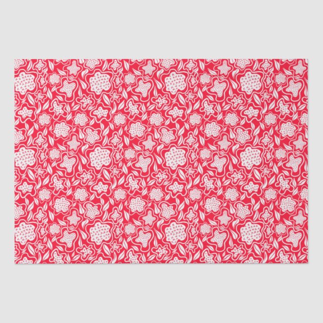 Papel De Seda Diseño floral rojo blanco estirado (Anverso)