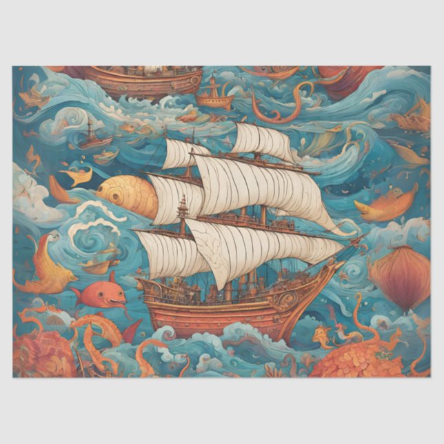 Papel De Seda Diseño generado por IA de Whimsical Battleship (Anverso)