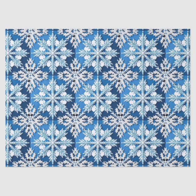 Papel De Seda Diseño intrincado de copo de nieve azul (Anverso)