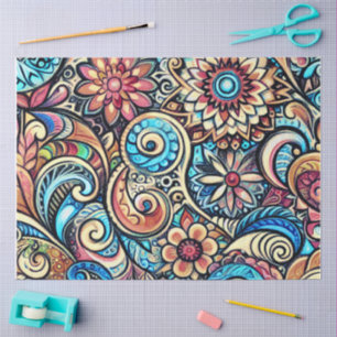 Papel De Seda Diseño intrincado de dibujo bohemio paquebote