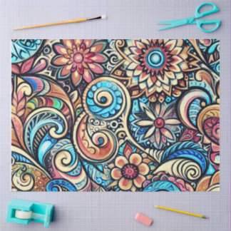 Papel De Seda Diseño intrincado de dibujo bohemio paquebote