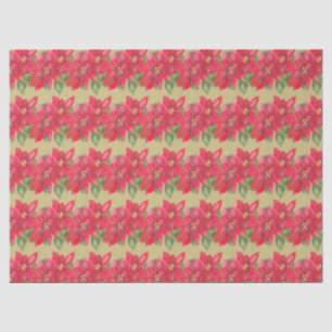 Papel De Seda Diseño Navideño de Poinsettia Pintado de Rojo y Ve