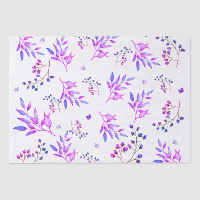 Papel De Seda Diseño original de flores y ramas púrpuras (Anverso)