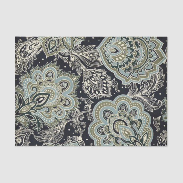 Papel De Seda Diseño paisley en tonos azules y verdes (Anverso)