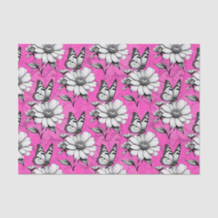 Papel De Seda Diseño rosa del patrón de flor de mariposa