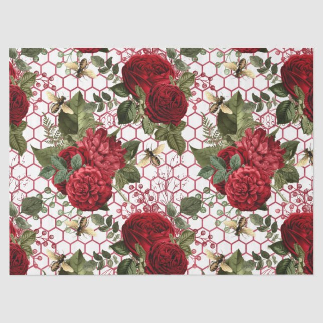 Papel De Seda Diseño Serie Abeja Rosa Roja 47 (Anverso)