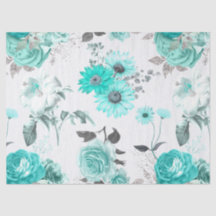 Papel de seda diseño serie floral turquesa 11
