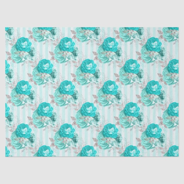 Papel de seda diseño serie floral turquesa 3 (Anverso)