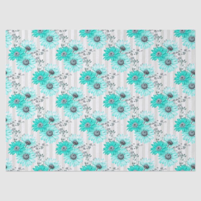 Papel de seda diseño serie floral turquesa 4 (Anverso)