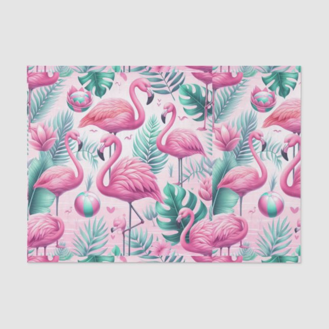 Papel De Seda Diseño tropical del flamenco rosa (Anverso)