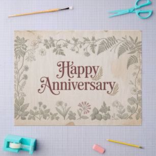 Papel De Seda Diseño Vintage Elegante de "Feliz Aniversario"
