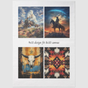 Papel De Seda Diseños de Decoupage Western y Tribal en lienzo 8x