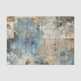 Papel De Seda Distressed Ephemera Collage in Blue and Beige