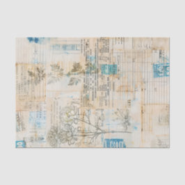 Papel De Seda Distressed Ephemera Collage with Blue Highlights