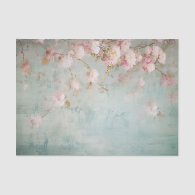 Papel De Seda Distressed Pale Pink Floral Branches on Side of (Anverso)