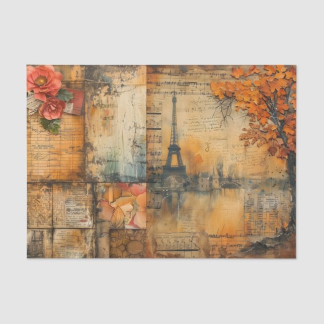Papel De Seda Distressed Paris Collage in Fall Colors (Anverso)