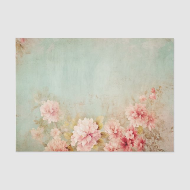 Papel De Seda Distressed Pretty Pink Flowers on One Side (Anverso)