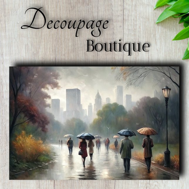 Papel De Seda Distrito de Rainy City Walk Central Park (New York City Rainy Day in Central Park Decoupage Tissue Paper)